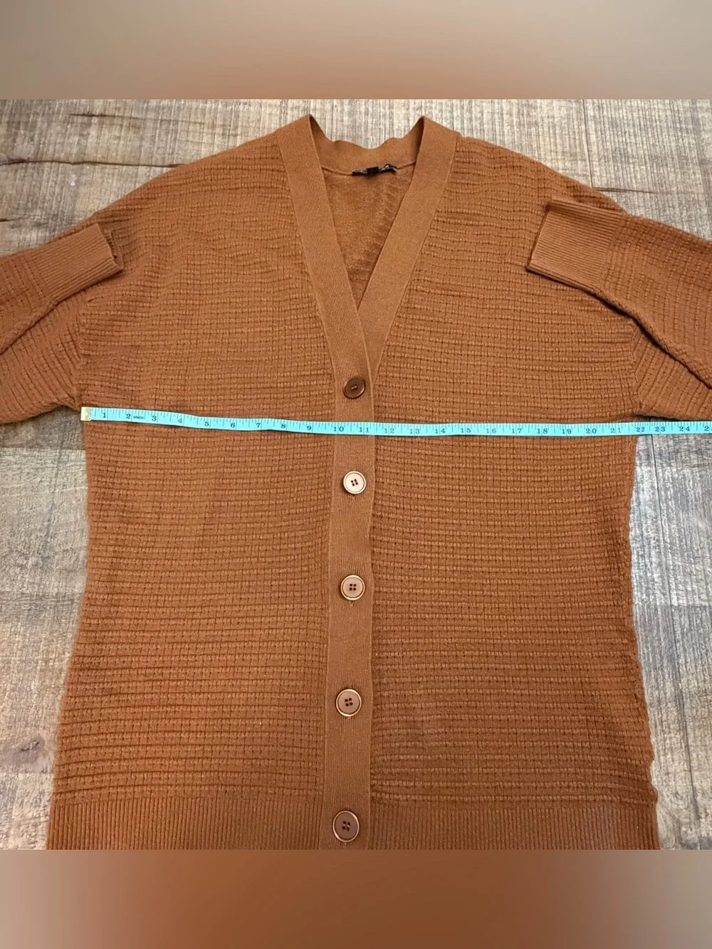 Express Women's Burnt Orange Button-Front Ribbed Cardigan